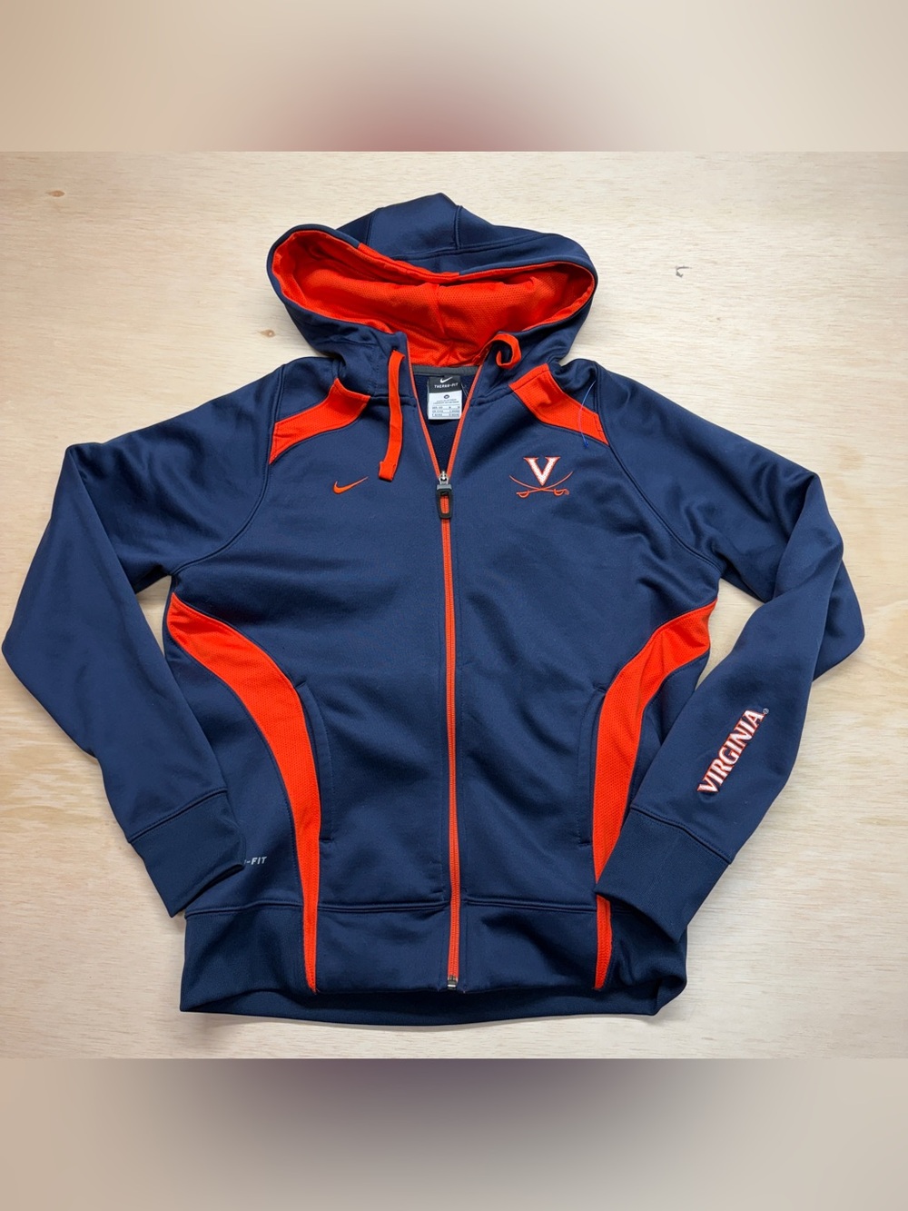 Nike Therma-FIT Virginia Cavaliers Full Zip Hoodie Sweatshirt Medium Blue Orange